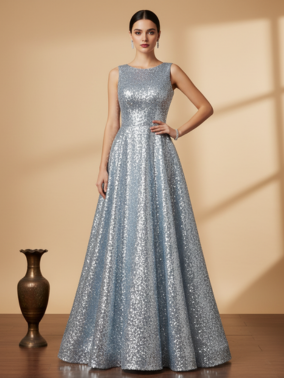 Sequin Party Gown - Silver