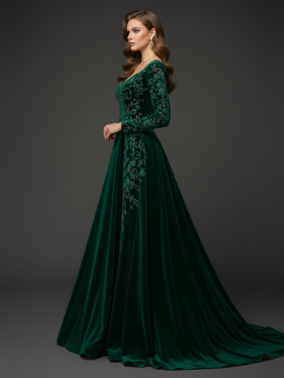 Velvet Luxury Gown - Emerald Green