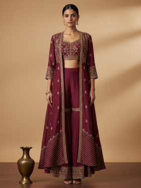 Jacket Style Co-Ord Set - Wine