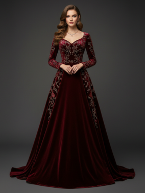 Velvet Luxury Gown - Deep Maroon