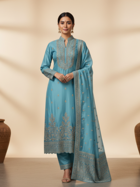 Straight Cotton Salwar - Sky Blue