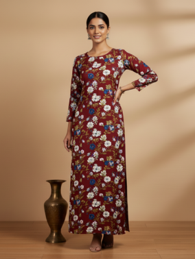 Printed Rayon Kurti - Maroon