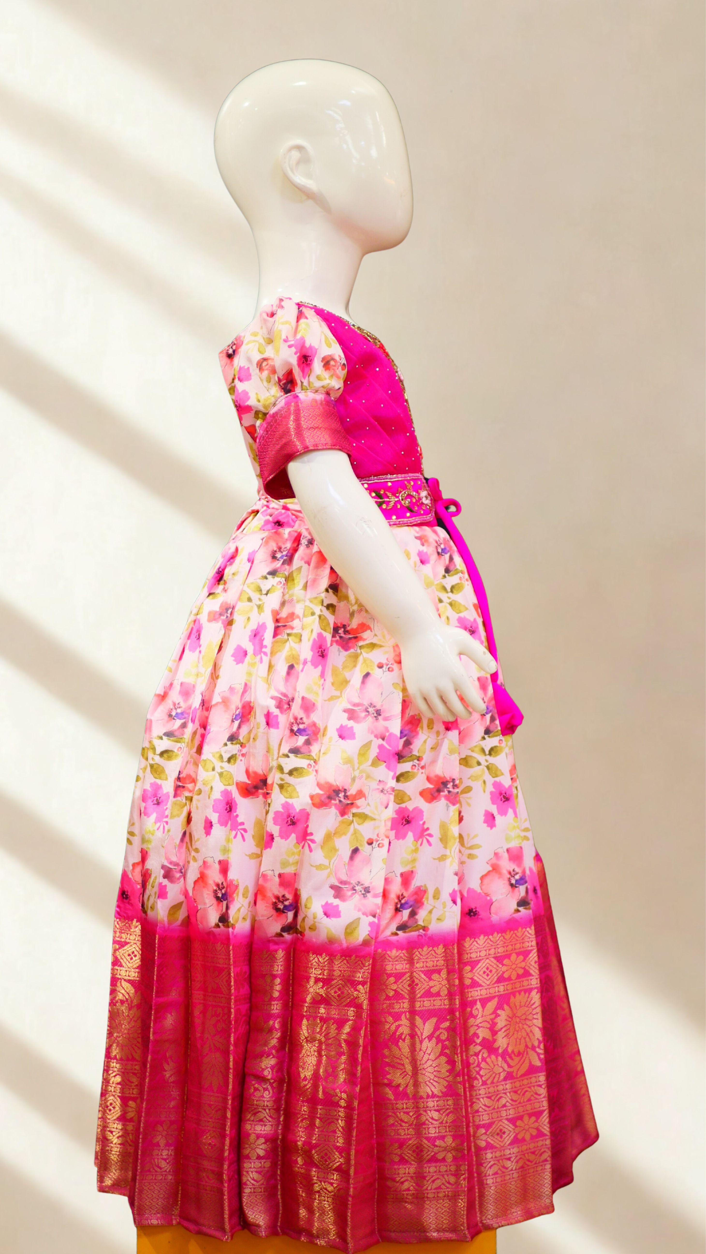 LONG FROCK FLORAL PATTU STYLE 