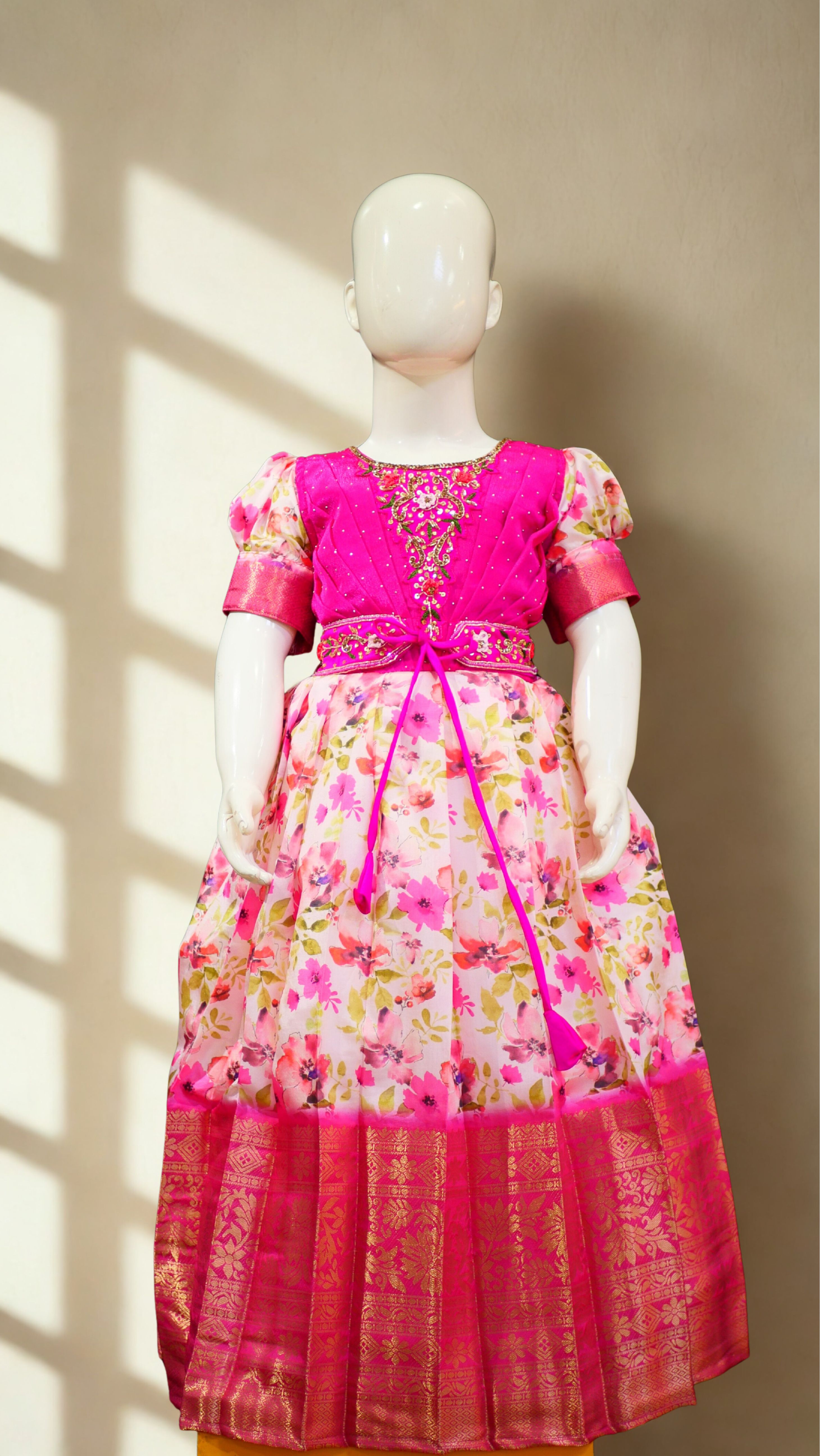 LONG FROCK FLORAL PATTU STYLE 